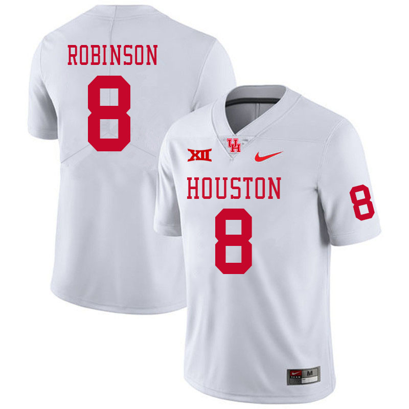 Men #8 Malik Robinson Houston Cougars Big 12 XII College Football Jerseys Stitched-White - Click Image to Close
